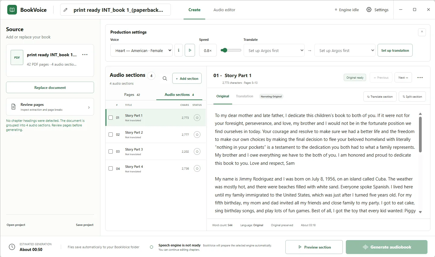 BookVoice local-first audiobook studio desktop interface