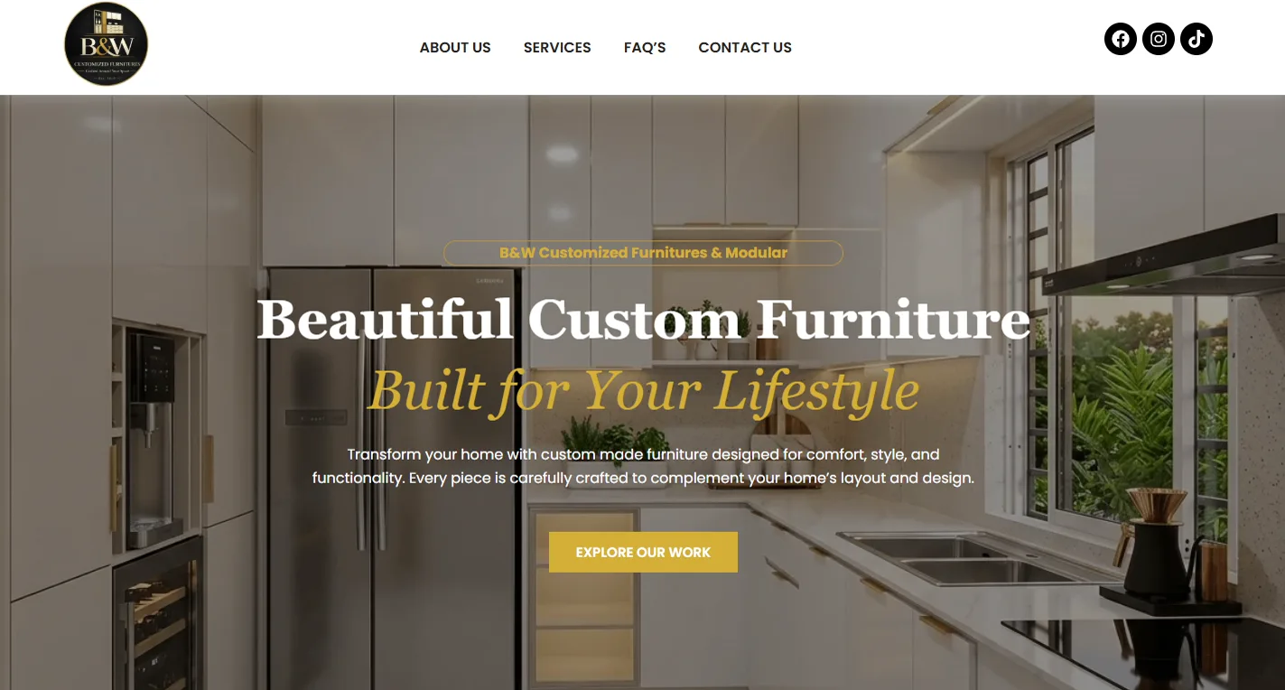 B&W Customized Furnitures website home page
