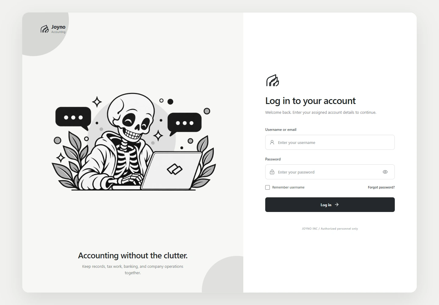 Joyno Accounting public sign-in interface