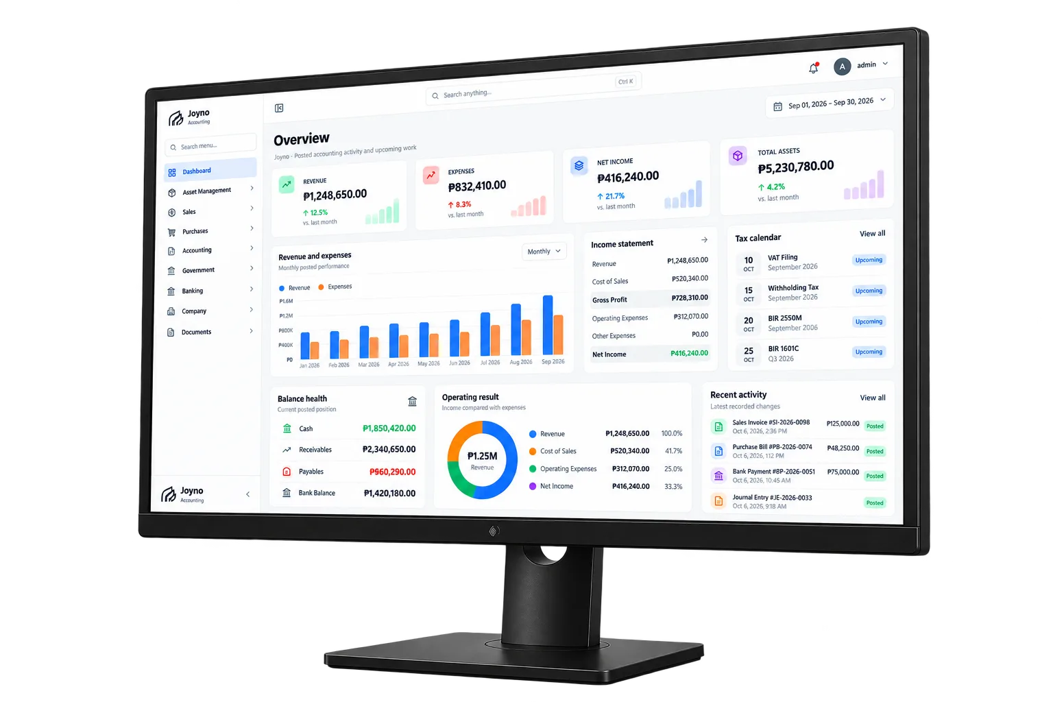 Joyno Accounting displayed on a monitor