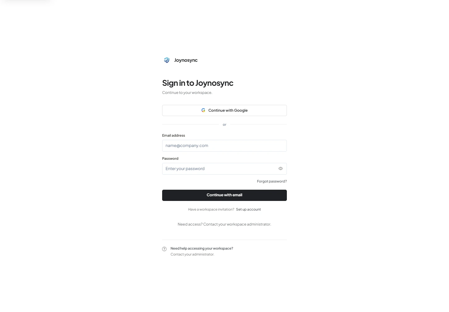 JoynoSync public sign-in interface