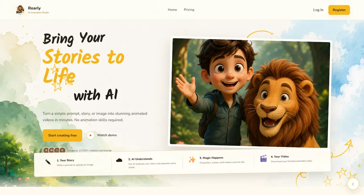 Roarly product website homepage