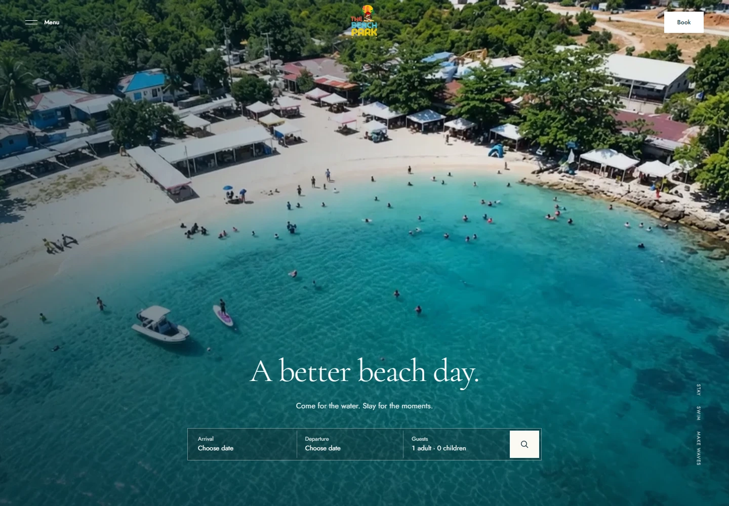 The Beach Park website — desktop homepage