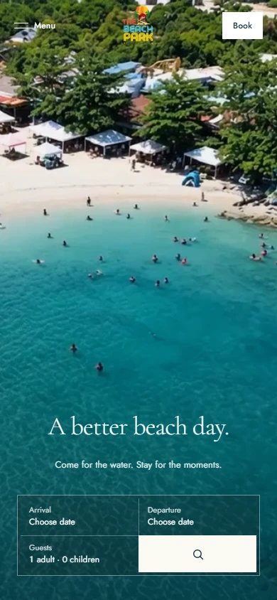 The Beach Park website — mobile homepage